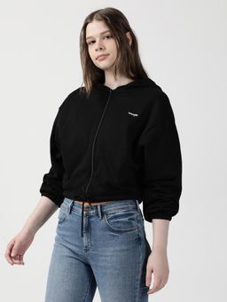 Wrangler - Women Solid Black Boxy Fit Sweatshirt