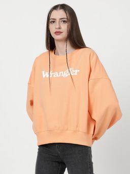 Wrangler - Women Graphic Print Orange Relaxed Fit Sweatshirt