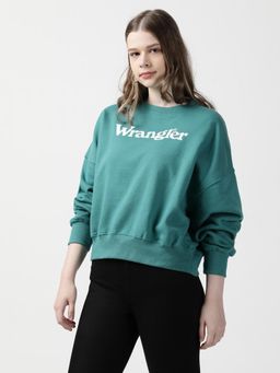 Wrangler - Women Graphic Print Green Relaxed Fit Sweatshirt