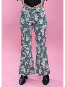 French Theory - Green Floral Printed Bootcut Pant
