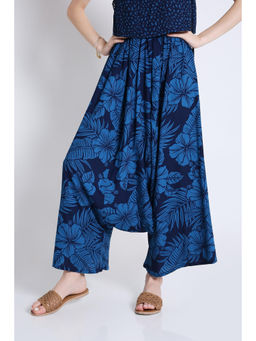 French Theory - Navy Blue Floral Printed Long Harem Pant