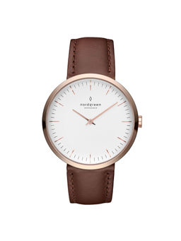 Nordgreen - Women White-Rose Gold Infinity Combination Leather Watch (IN32RGLEBRXX) (M)
