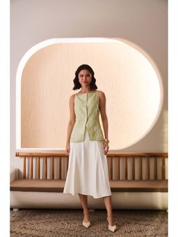 Label Deepika Nagpal - Green Zora Waist Coat with Skirt (Set of 2)