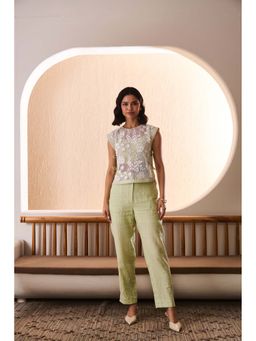 Label Deepika Nagpal - Green Reiss Waistcoat with Crop Top and Pant (Set of 3)