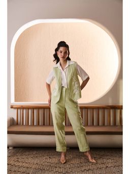 Label Deepika Nagpal - Green Emiliana Shirt with Pant and Jacket (Set of 3)