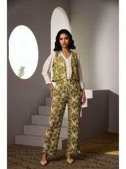 Label Deepika Nagpal - Green Lumi Shirt with Pant and Jacket (Set of 3)