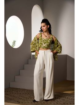 Label Deepika Nagpal - Green Elin Crop Top with Shirt and Pant (Set of 3)