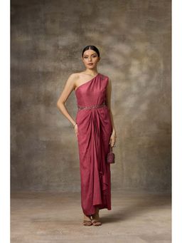 Rivaar by Rocky Star - Pink One Shoulder Draped Maxi Dress