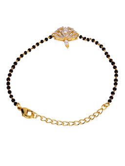 Voylla - American Diamond CZ Golden Round Brass Black Beaded Mangalsutra Bracelet