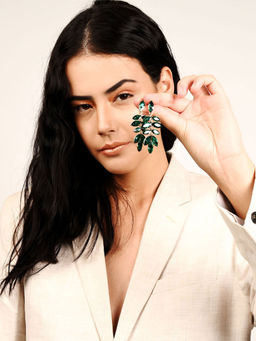 Odette - Green Solid Plain Mixed Metal Earrings