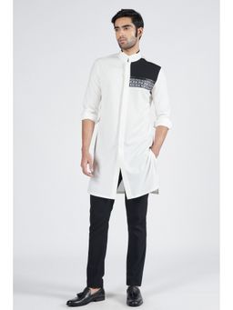 S&N by Shantnu Nikhil - Engraved Panel White Kurta