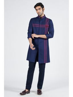 S&N by Shantnu Nikhil - Navy Blue Thread Work Shirt Kurta
