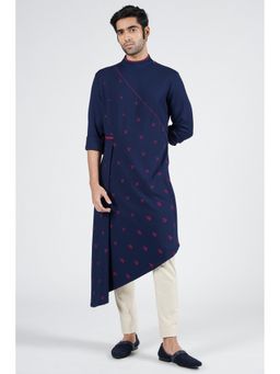 S&N by Shantnu Nikhil - Navy Asymmetric Thread Work Kurta