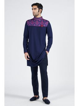 S&N by Shantnu Nikhil - Blue Tribal Printed Full Sleeves Draped Kurta