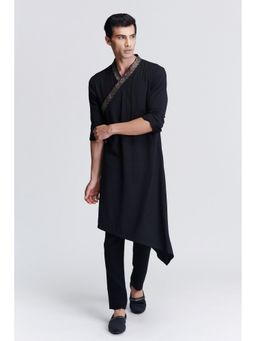 S&N by Shantnu Nikhil - Black Asymmetrical Neck Kurta