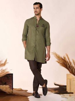 S&N by Shantnu Nikhil - Olive Crested Shirt Kurta