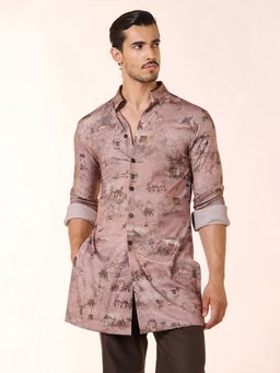 S&N by Shantnu Nikhil - Safari Beige Printed Shirt Kurta