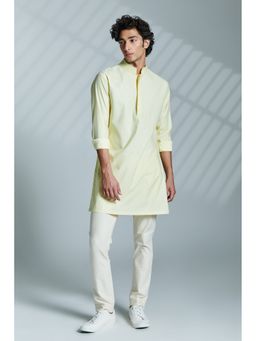 S&N by Shantnu Nikhil - Men Soft Yellow Embroidered Kurta