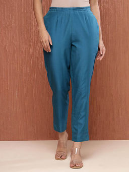 Fabindia - Blue Cotton Silk Full Length Ethnic Pant