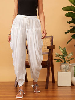 ADA - Hand Embroidered Lucknow Chikankari White Rayon Dhoti