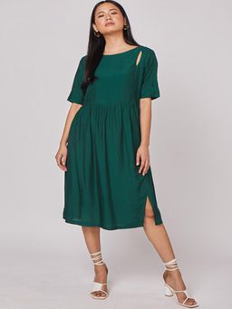 Not So Pink - Green Angarkha Neckline Dress