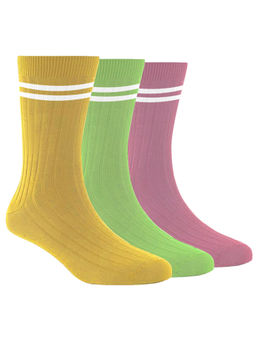 Footprints - Bamboo Sports Socks for Women Yellow, Green & Dark Pink (Pack of 3)