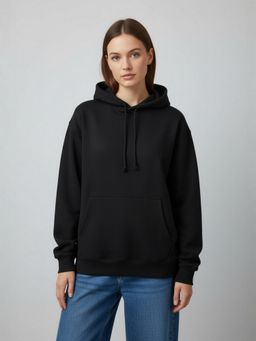 ANVI Be Yourself - Women Solid Black Spun Fleece Long Sleeve Oversized Hoodie