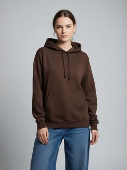 ANVI Be Yourself - Women Solid Brown Spun Fleece Long Sleeve Oversized Hoodie