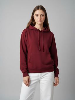 ANVI Be Yourself - Women Solid Maroon Spun Fleece Long Sleeve Oversized Hoodie