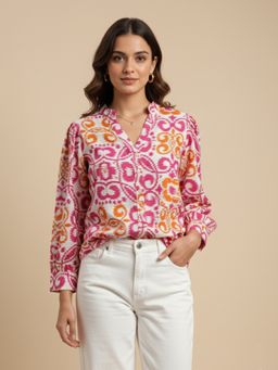 ANVI Be Yourself - Women Multi-Color Ikat Printed Rayon Casual Shirt