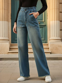 ZUMMER - Blue Wash Paper Bag Waist Straight Fit Jeans