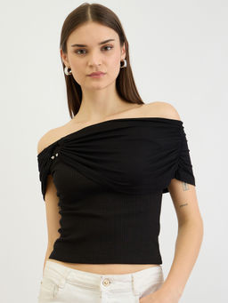 ZUMMER - Women Black Cotton Blend Solid Regular Fit Tops