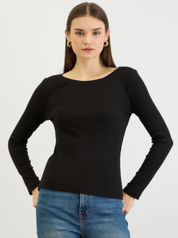 ZUMMER - Women Black Cotton Blend Regular Fit T-shirt