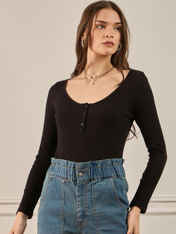 ZUMMER - Women Black Cotton Blend Regular Fit T-shirt