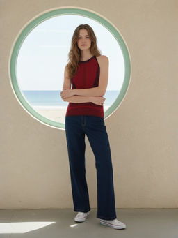 ZUMMER - Women Red Cotton Textured Regular Fit Tops