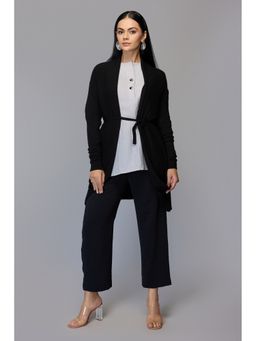 TAMISKA BY NARENDRA KUMAR - Black Versatile Belted Knitwear Cardigan