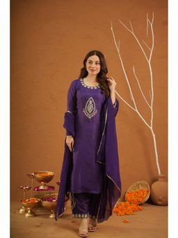 ONEWE INDIA - Zehra Purple Silk Zari Work Kurta With Salwar And Dupatta