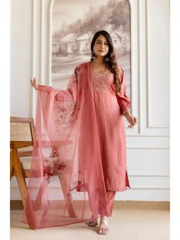 Roohaniyat - Women Rust Embroidered Kurta With Pant And Dupatta