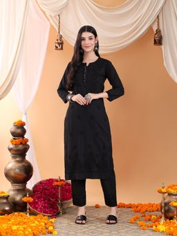 Poshak Chikan Studio - Women Lucknowi Chikankari Solid Cotton Black Kurta With Pant