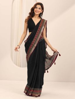Libas - Black Printed Saree with Unstitched Blouse