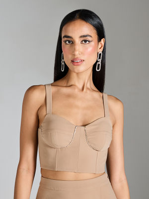 Buy RSVP by Nykaa Fashion Beige Sweetheart Neck Corset Crop Top Online