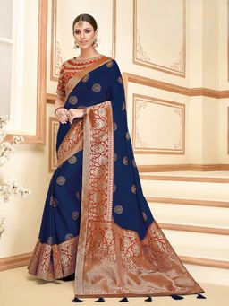 Odette - Navy Blue Silk Georgette Designer Saree with Unstitched Blouse