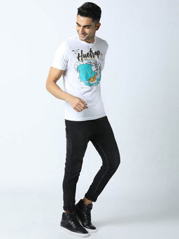 Huetrap - Mens Round Neck Half Sleeves White T-shirt