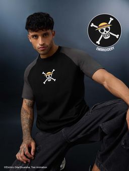 The Souled Store - Black Regular Fit Raglan Sleeves Round Neck Character T-Shirt