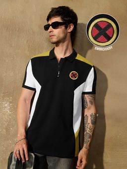 The Souled Store - Black Oversized Fit Half Sleeves Collar Neck Colorblock Polo T-Shirt