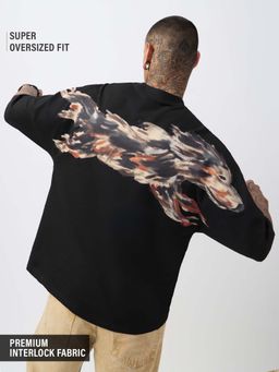The Souled Store - Black Oversized Fit Half Sleeves Round Neck Graphic T-Shirt