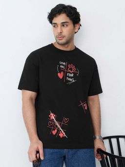 The Souled Store - Black Oversized Fit Half Sleeves Round Neck Printed T-Shirt