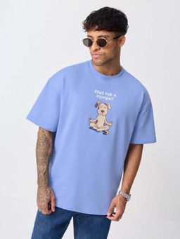 The Souled Store - Blue Oversized Fit Half Sleeves Round Neck Graphic T-Shirt