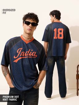 The Souled Store - Black Oversized Fit Raglan Sleeves V-Neck Graphic T-Shirt