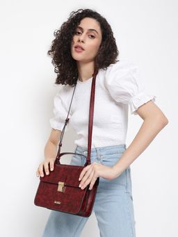 KLEIO - Vegan PU Leather Push Lock Messenger Sling Crossbody Handbag For Womens-Girls